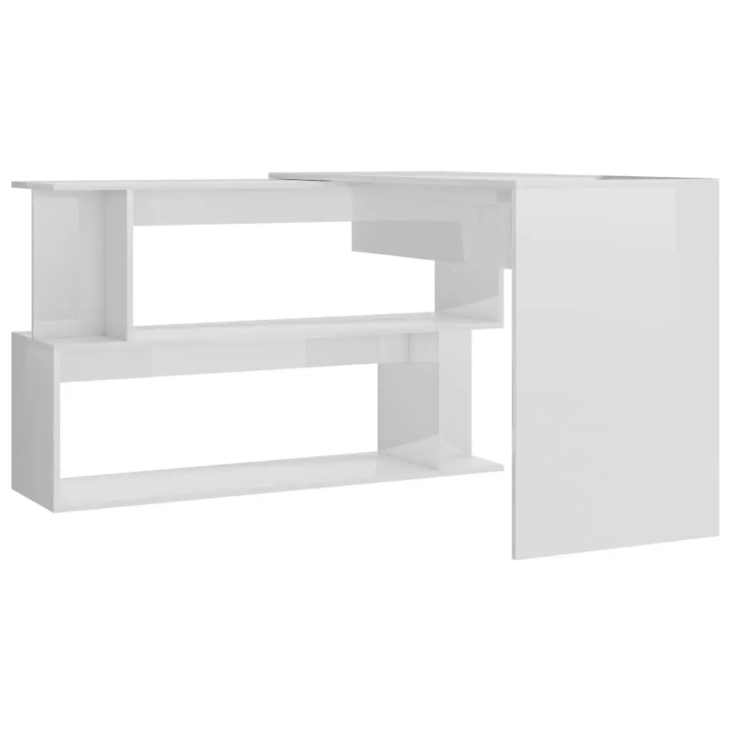 Corner Desk High Gloss White 200x50x76 cm Engineered Wood 801104