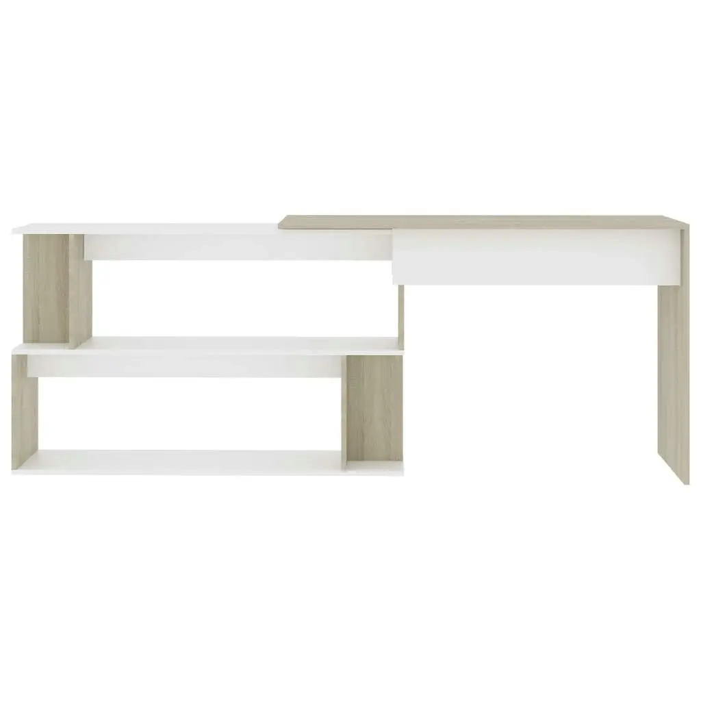 Corner Desk White and Sonoma Oak 200x50x76 cm Engineered Wood 801103