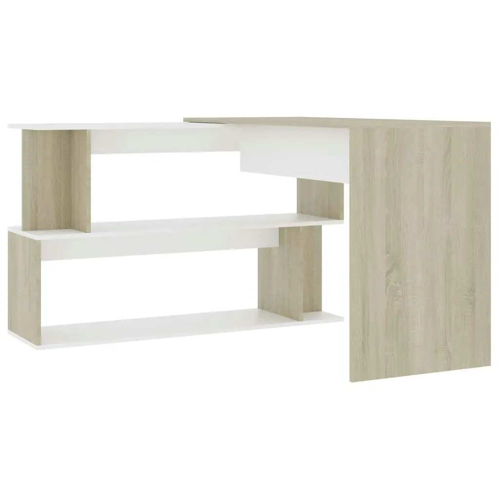 Corner Desk White and Sonoma Oak 200x50x76 cm Engineered Wood 801103