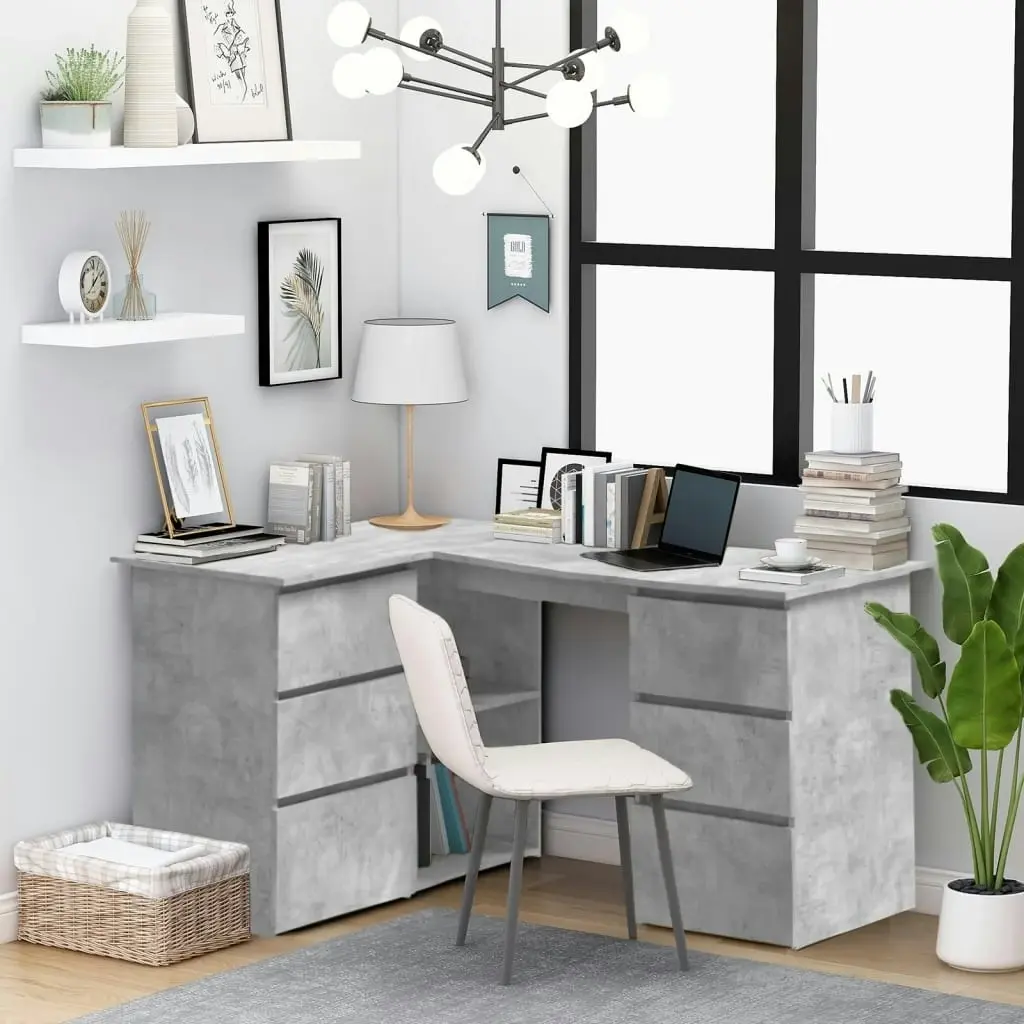 Corner Desk Concrete Grey 145x100x76 cm Engineered Wood 801093