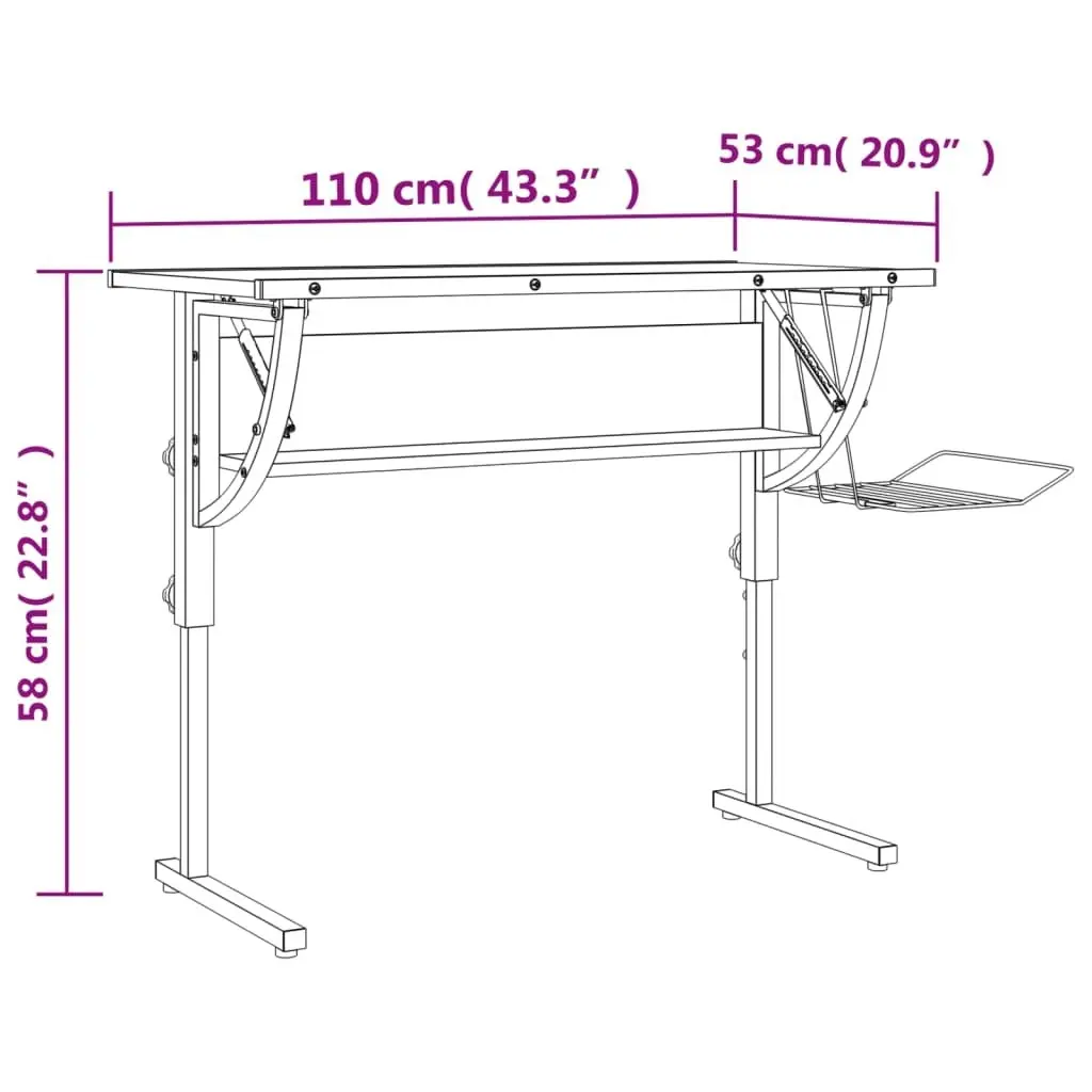 Craft Desk White and Grey 110x53x(58-87) cm Engineered Wood and Steel 340928