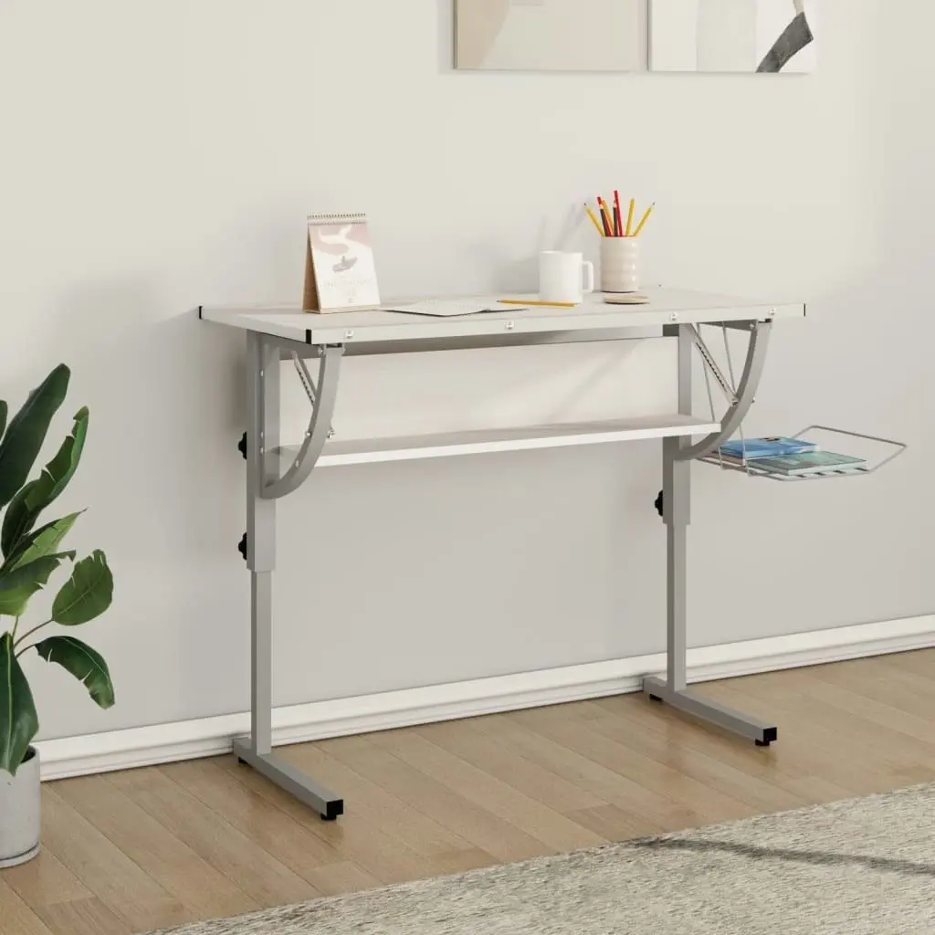 Craft Desk White and Grey 110x53x(58-87) cm Engineered Wood and Steel 340928