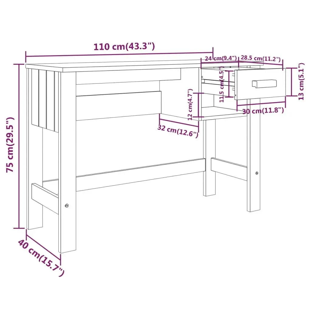 Desk "HAMAR" Dark Grey 110x40x75 cm Solid Wood Pine 340458