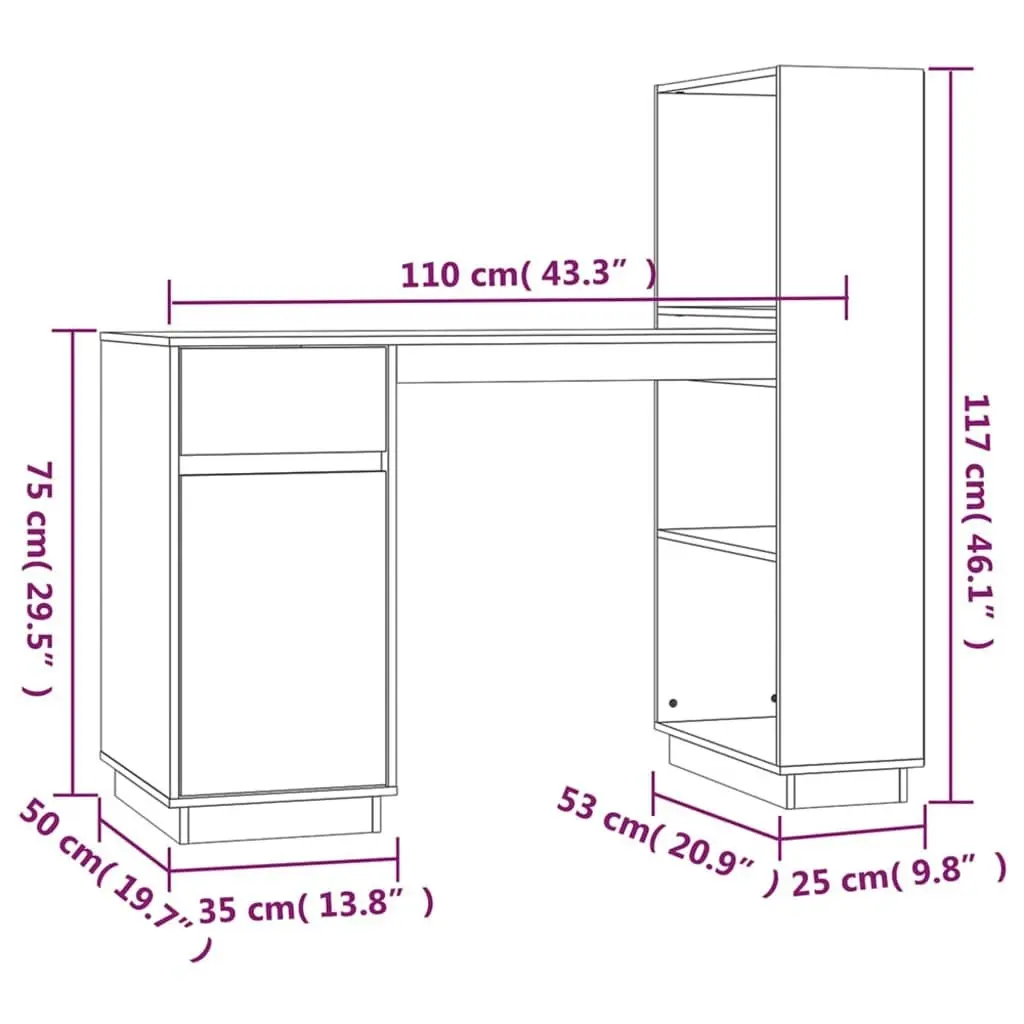 Desk 110x53x117 cm Solid Wood Pine 814509