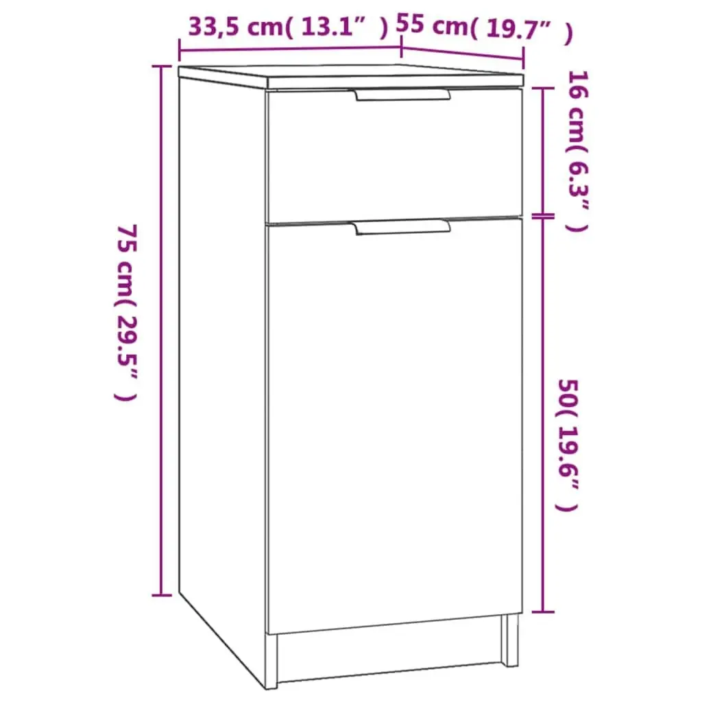 Desk Cabinet Black 33.5x50x75 cm Engineered Wood 811503