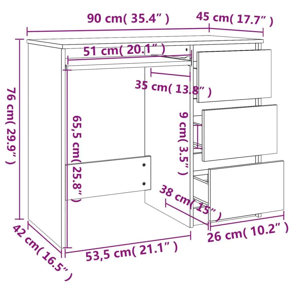 Desk Grey Sonoma 90x45x76 cm Engineered Wood 815508