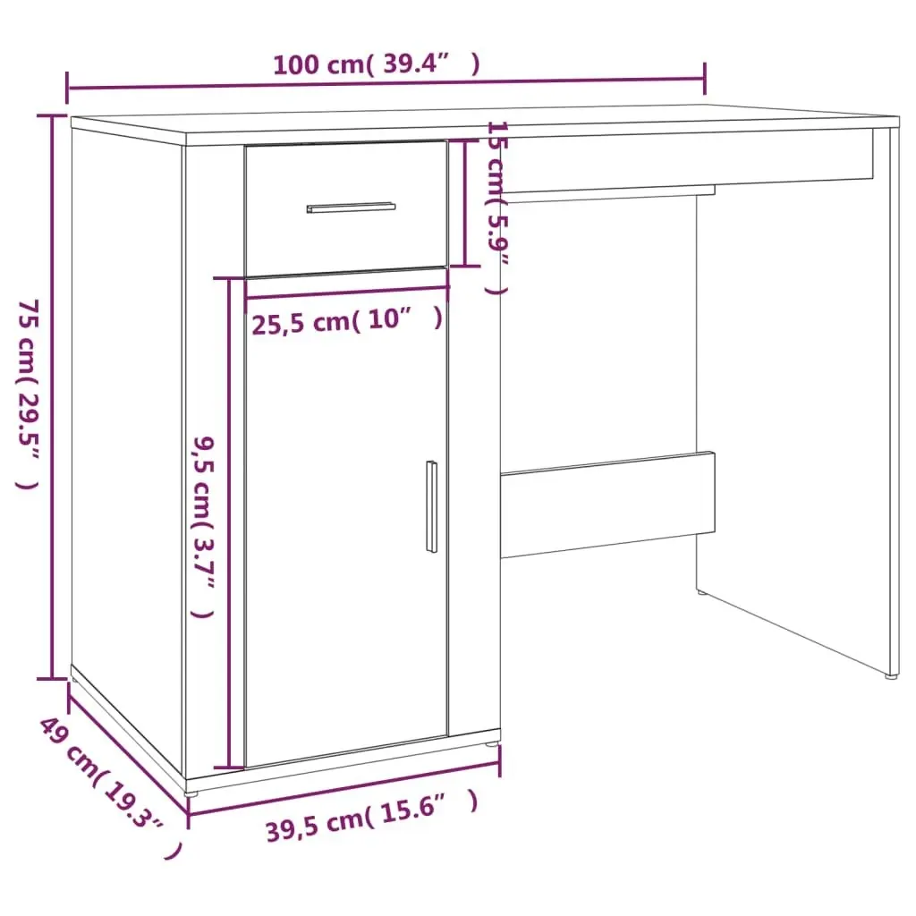 Desk Grey Sonoma 100x49x75 cm Engineered Wood 816790