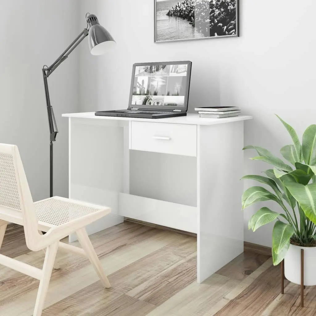 Desk High Gloss White 100x50x76 cm Engineered Wood 800555