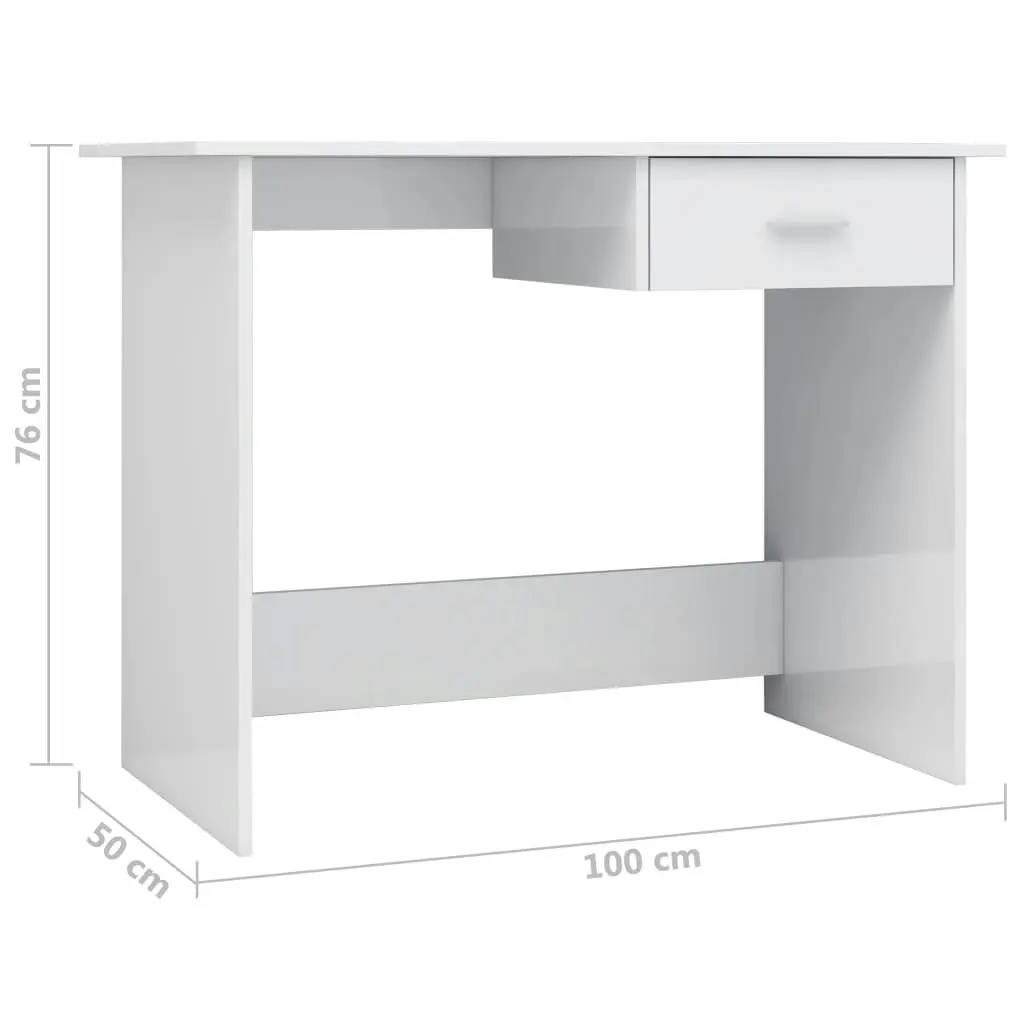 Desk High Gloss White 100x50x76 cm Engineered Wood 800555