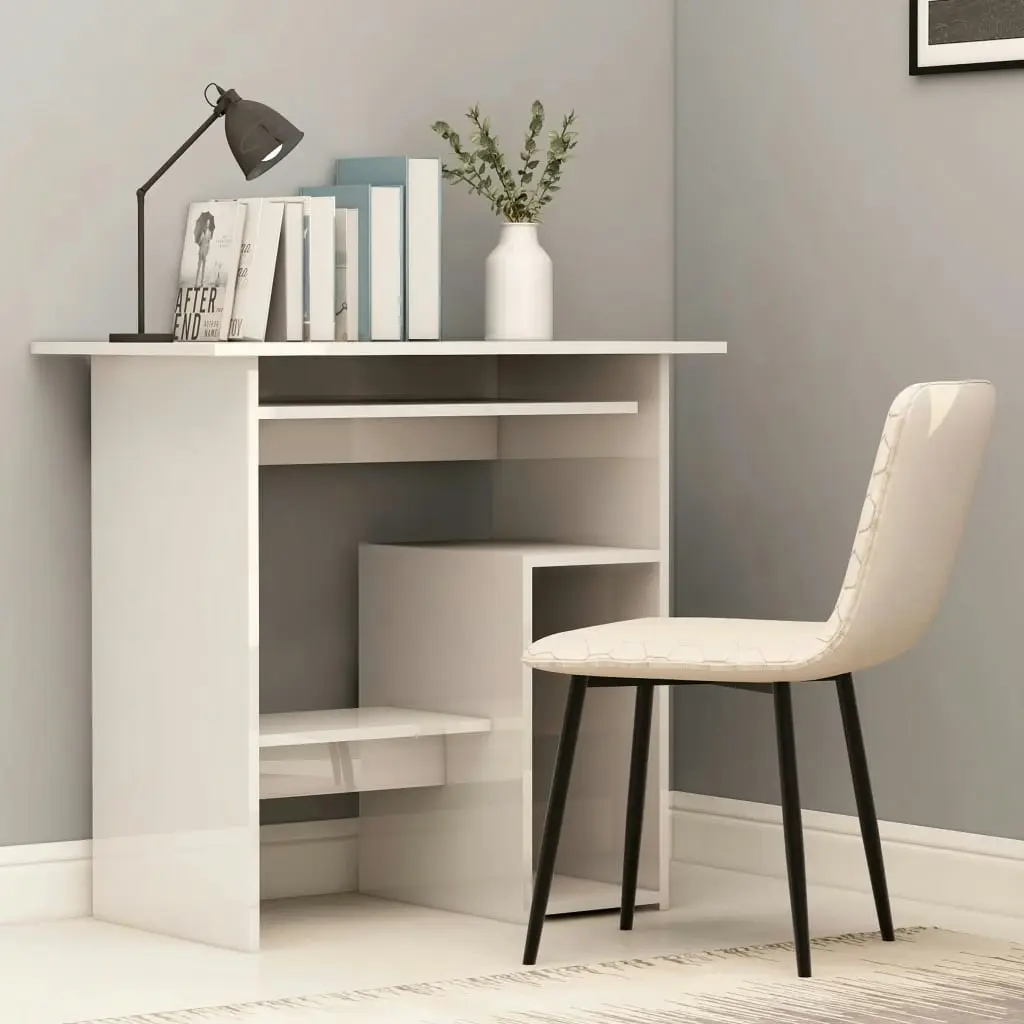 Desk High Gloss White 80x45x74 cm Engineered Wood 801370