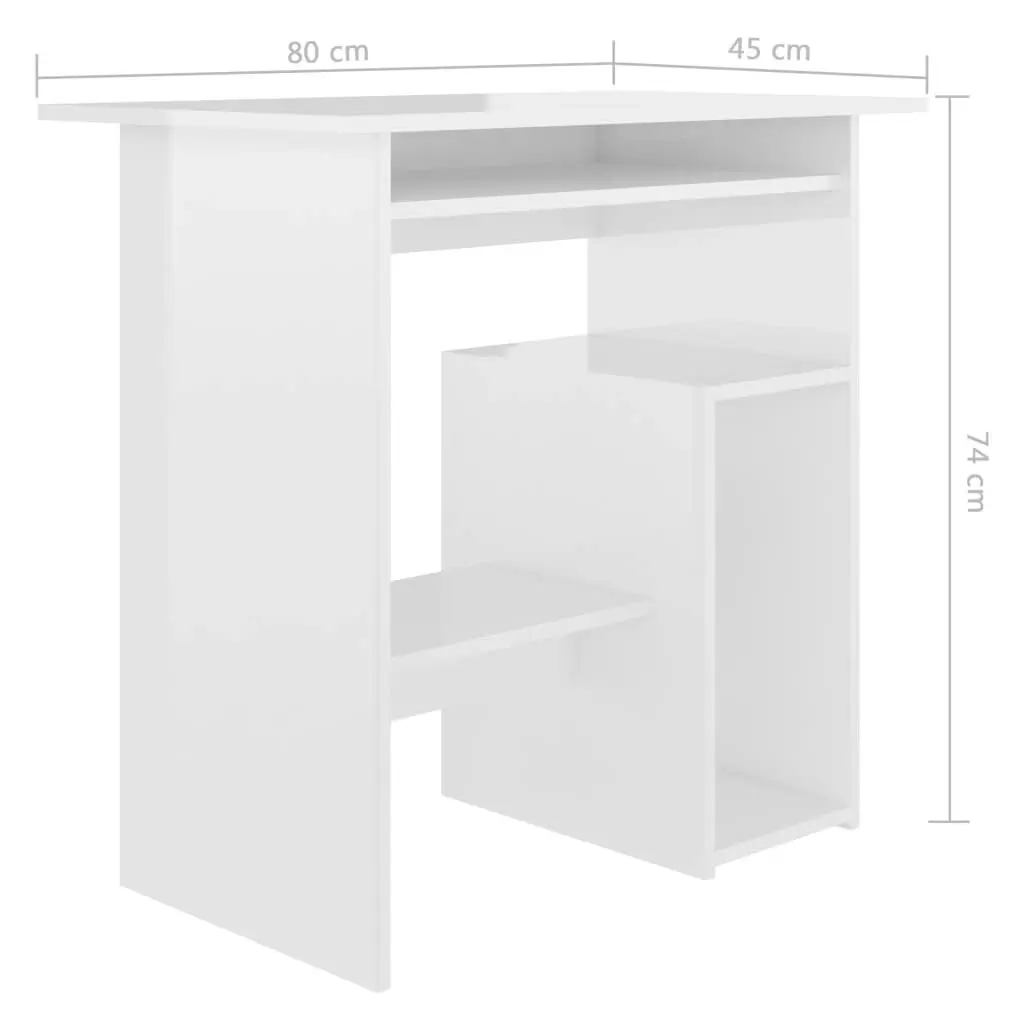 Desk High Gloss White 80x45x74 cm Engineered Wood 801370