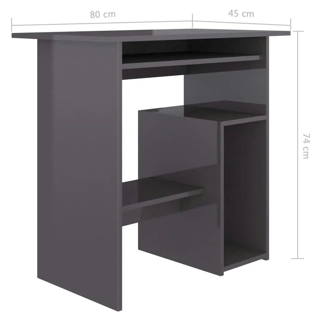 Desk High Gloss Grey 80x45x74 cm Engineered Wood 801372