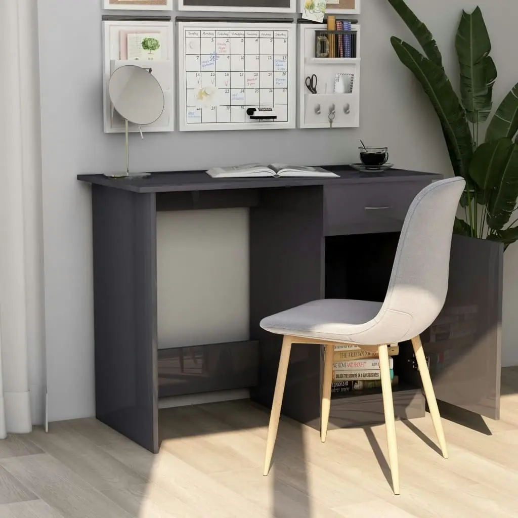 Desk High Gloss Grey 100x50x76 cm Engineered Wood 801088