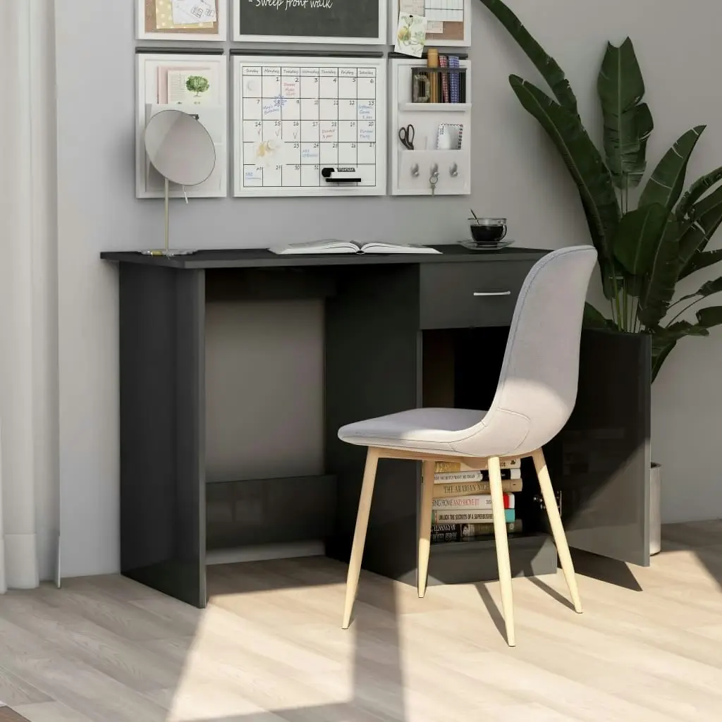 Desk High Gloss Grey 100x50x76 cm Engineered Wood 801088