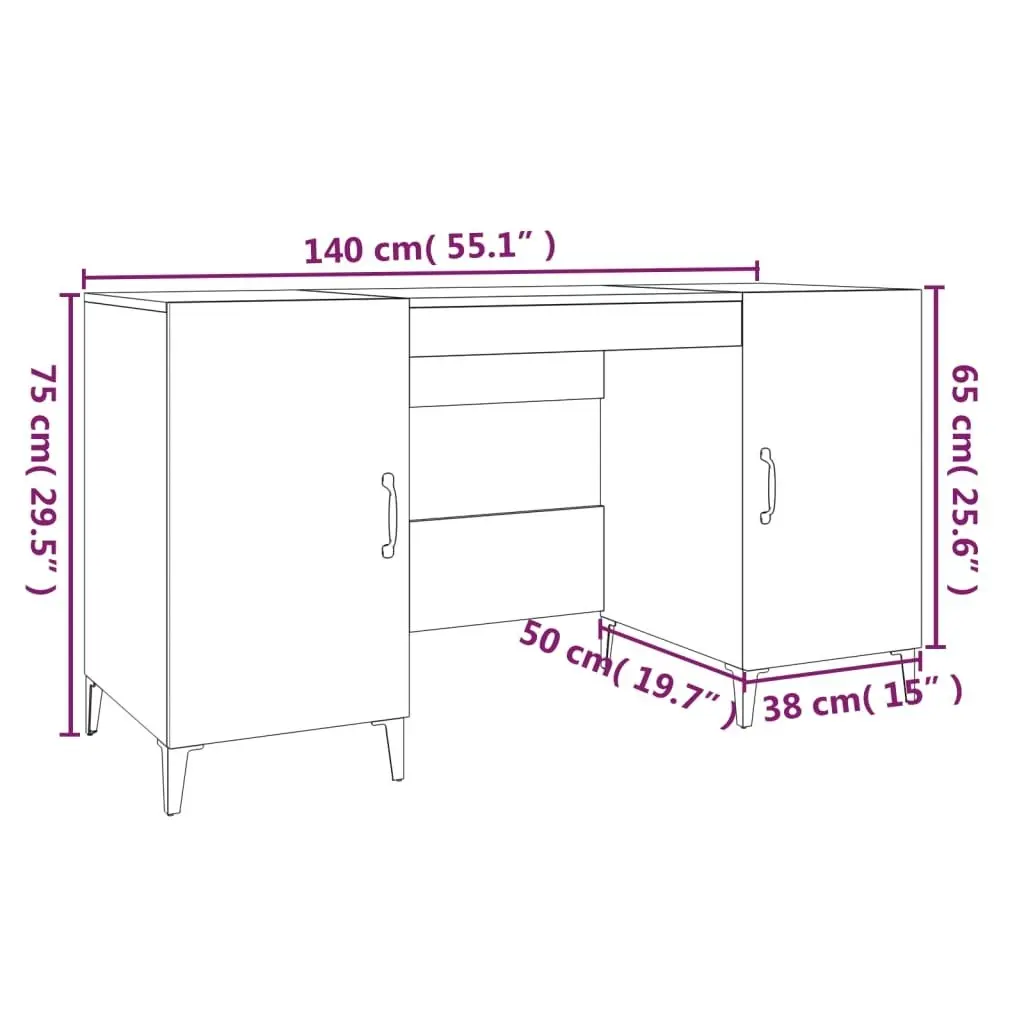 Desk High Gloss White 140x50x75 cm Engineered Wood 812777