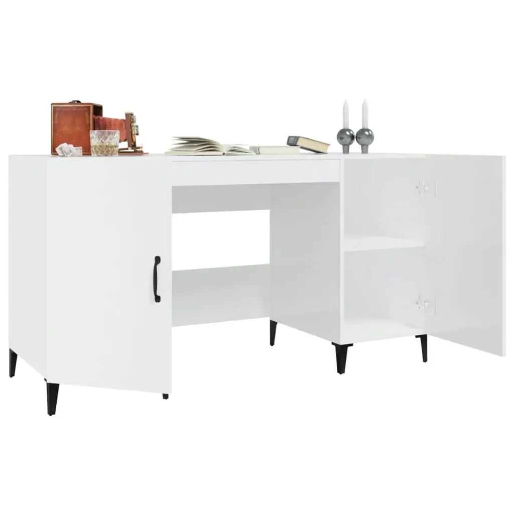 Desk High Gloss White 140x50x75 cm Engineered Wood 812777