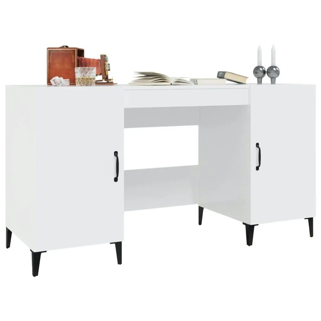 Desk High Gloss White 140x50x75 cm Engineered Wood 812777