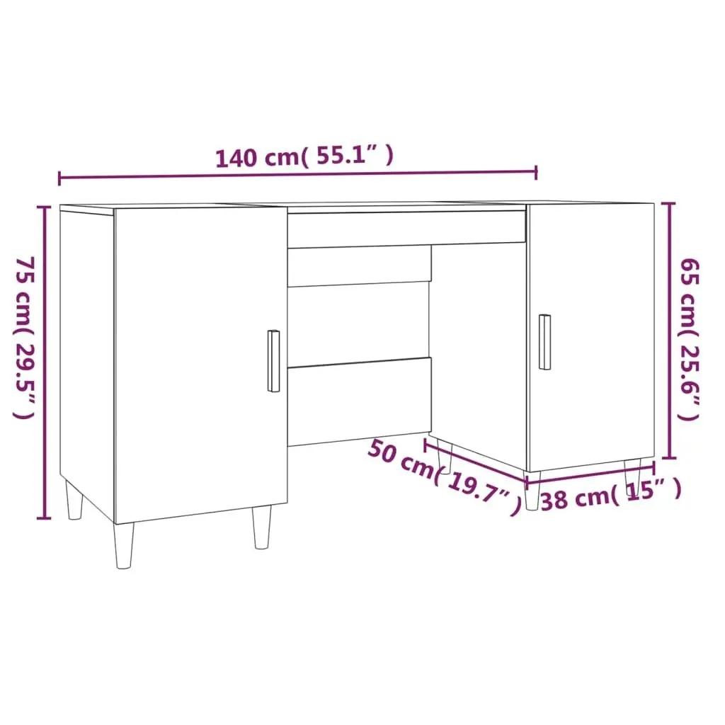 Desk High Gloss White 140x50x75 cm Engineered Wood 812768