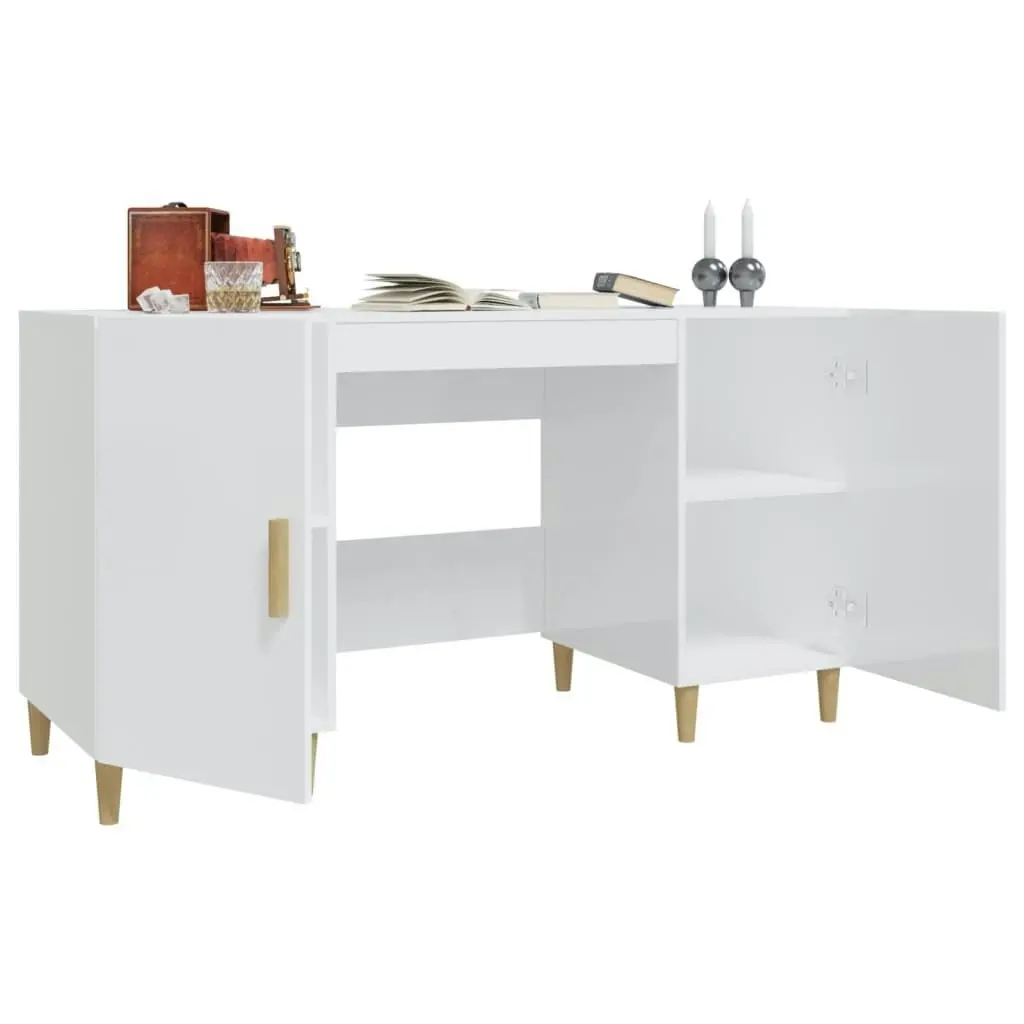 Desk High Gloss White 140x50x75 cm Engineered Wood 812768