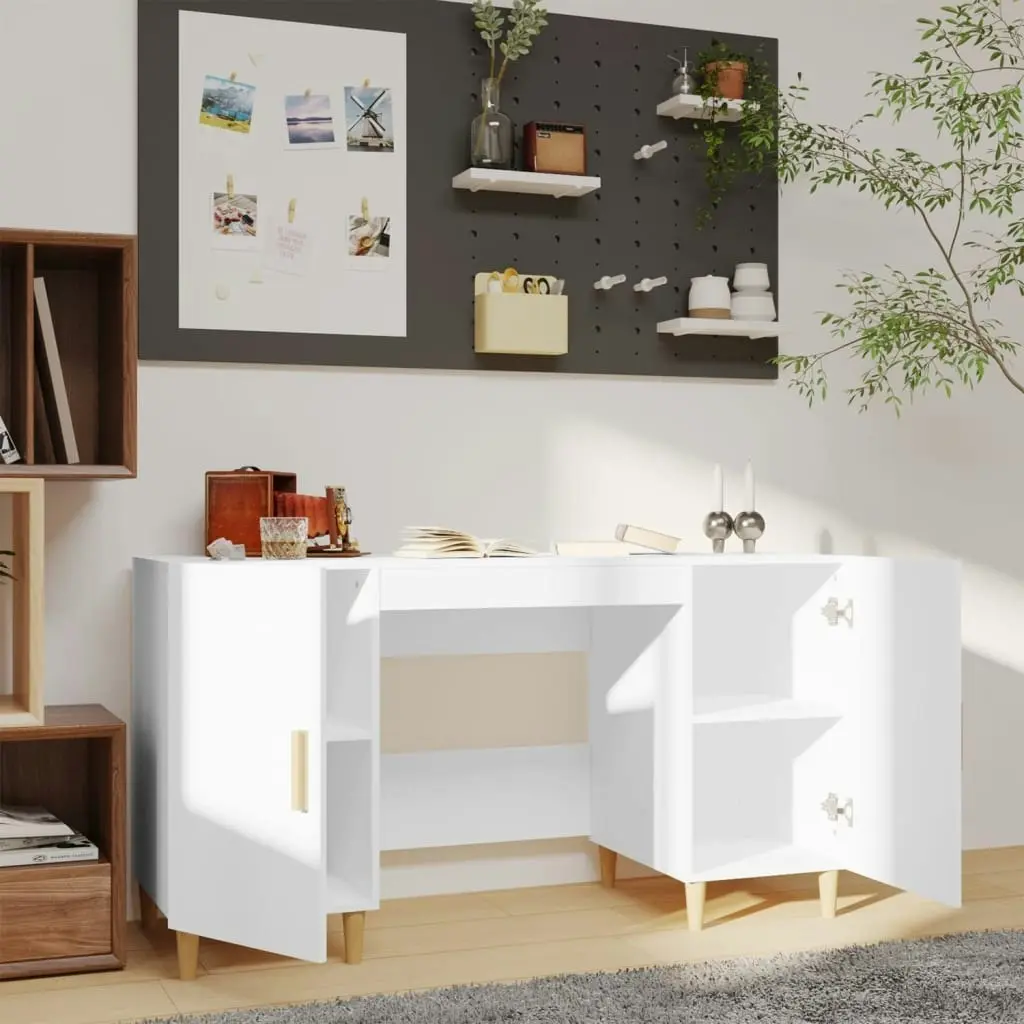 Desk High Gloss White 140x50x75 cm Engineered Wood 812768