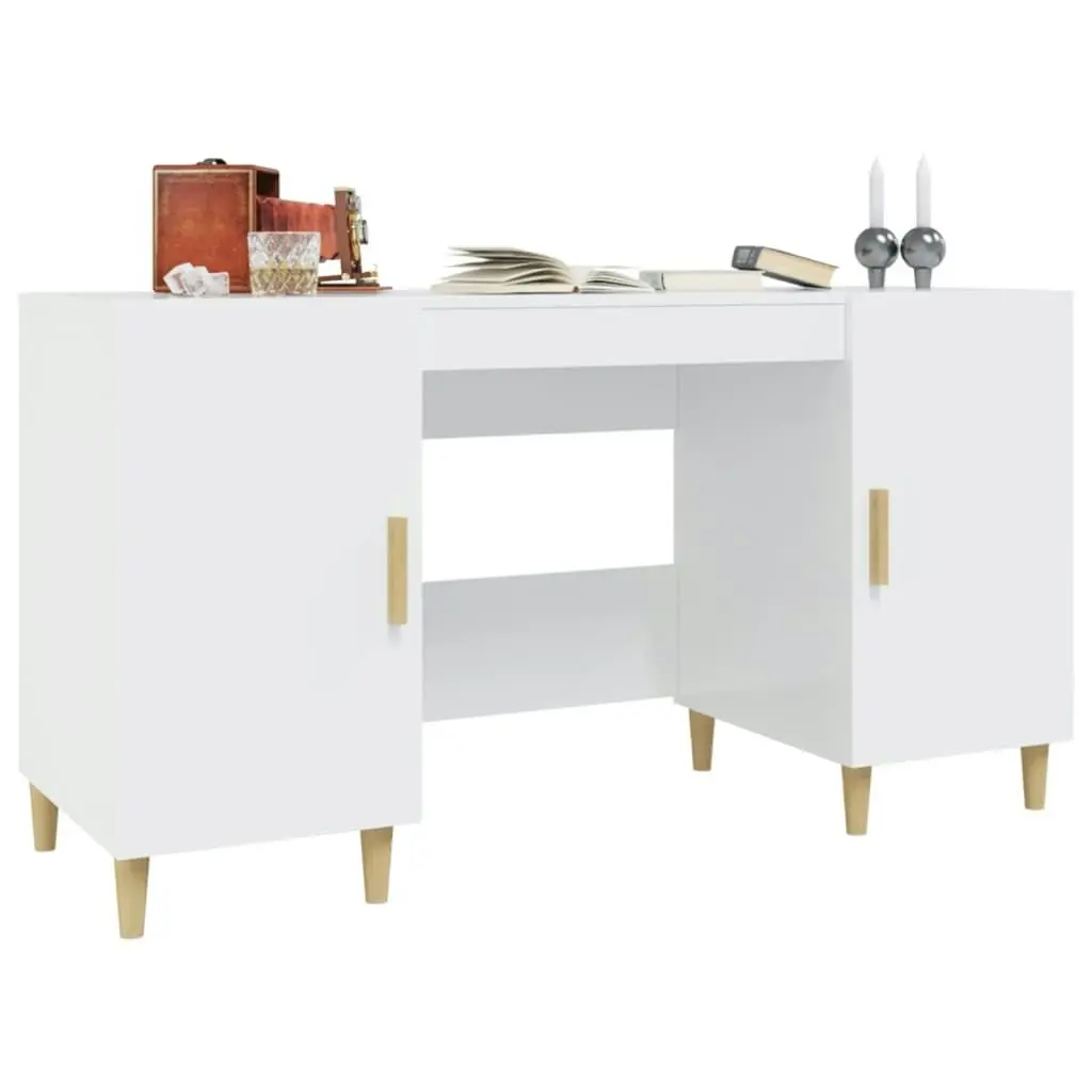 Desk High Gloss White 140x50x75 cm Engineered Wood 812768