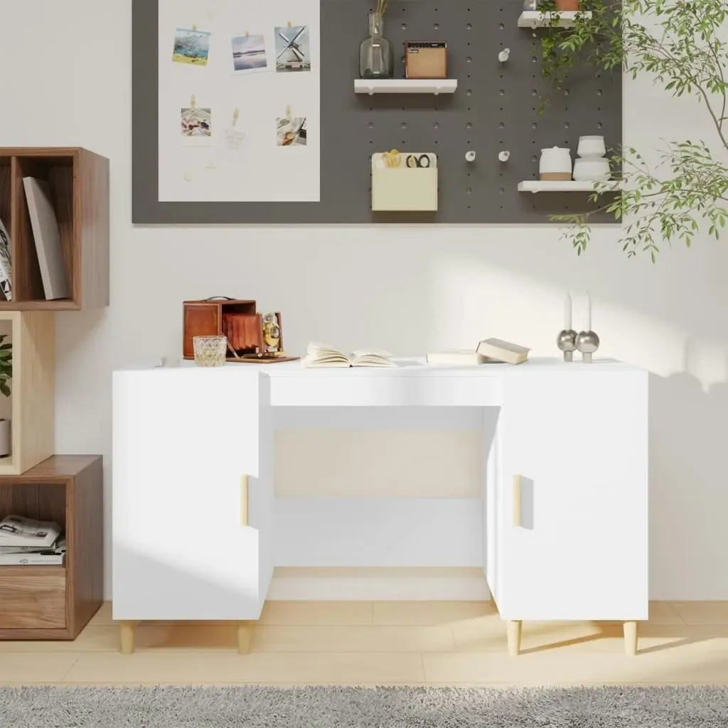 Desk High Gloss White 140x50x75 cm Engineered Wood 812768