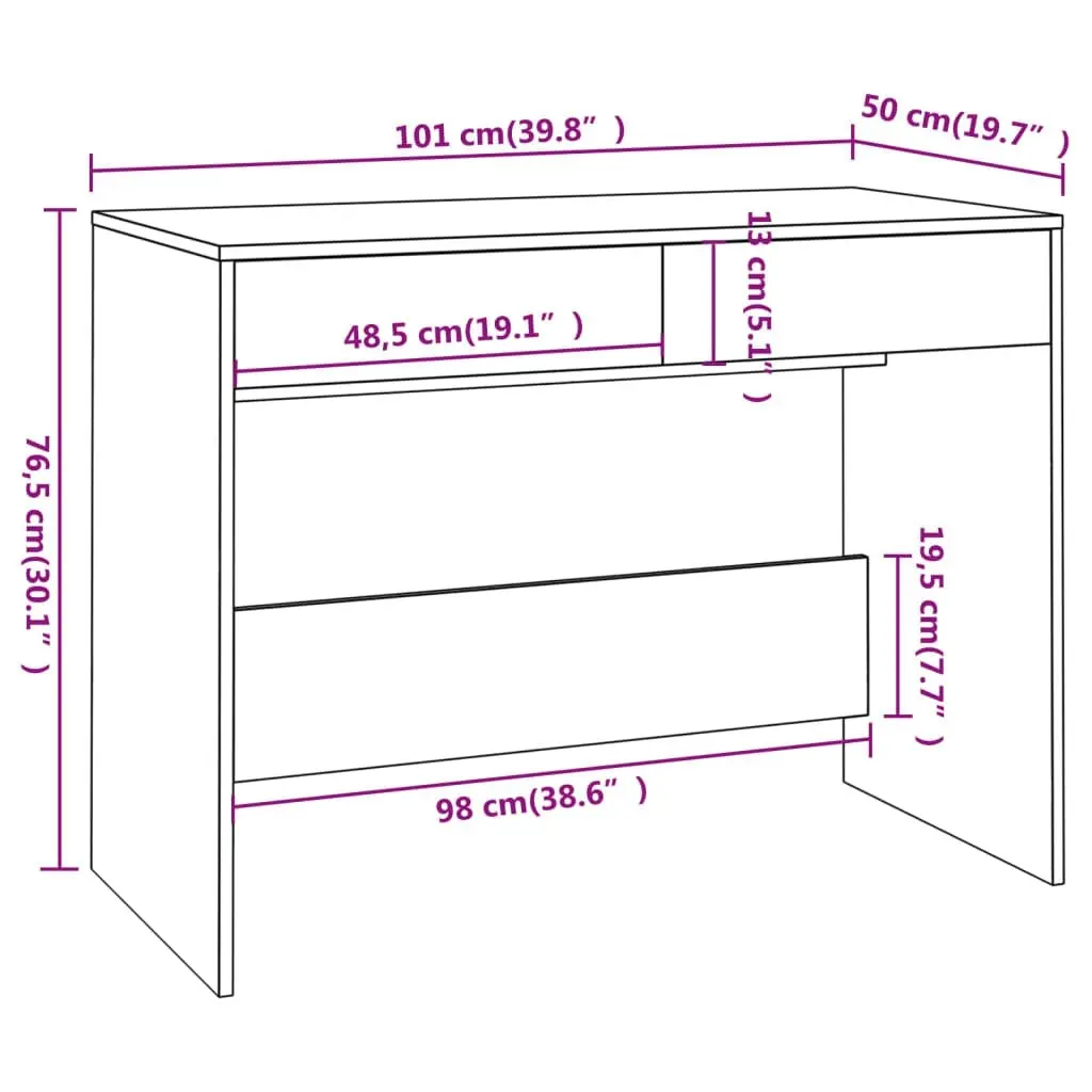 Desk White 101x50x76.5 cm Engineered Wood 809557