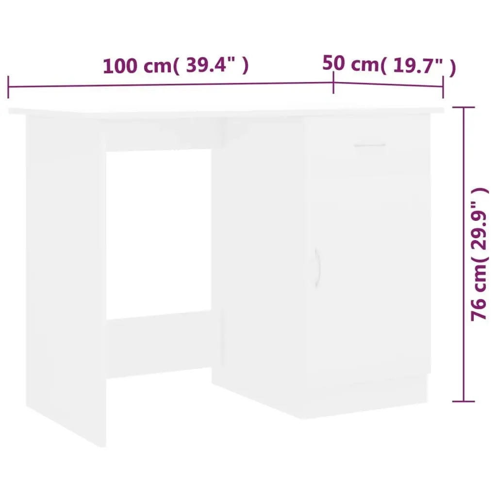 Desk White 100x50x76 cm Engineered Wood 801080