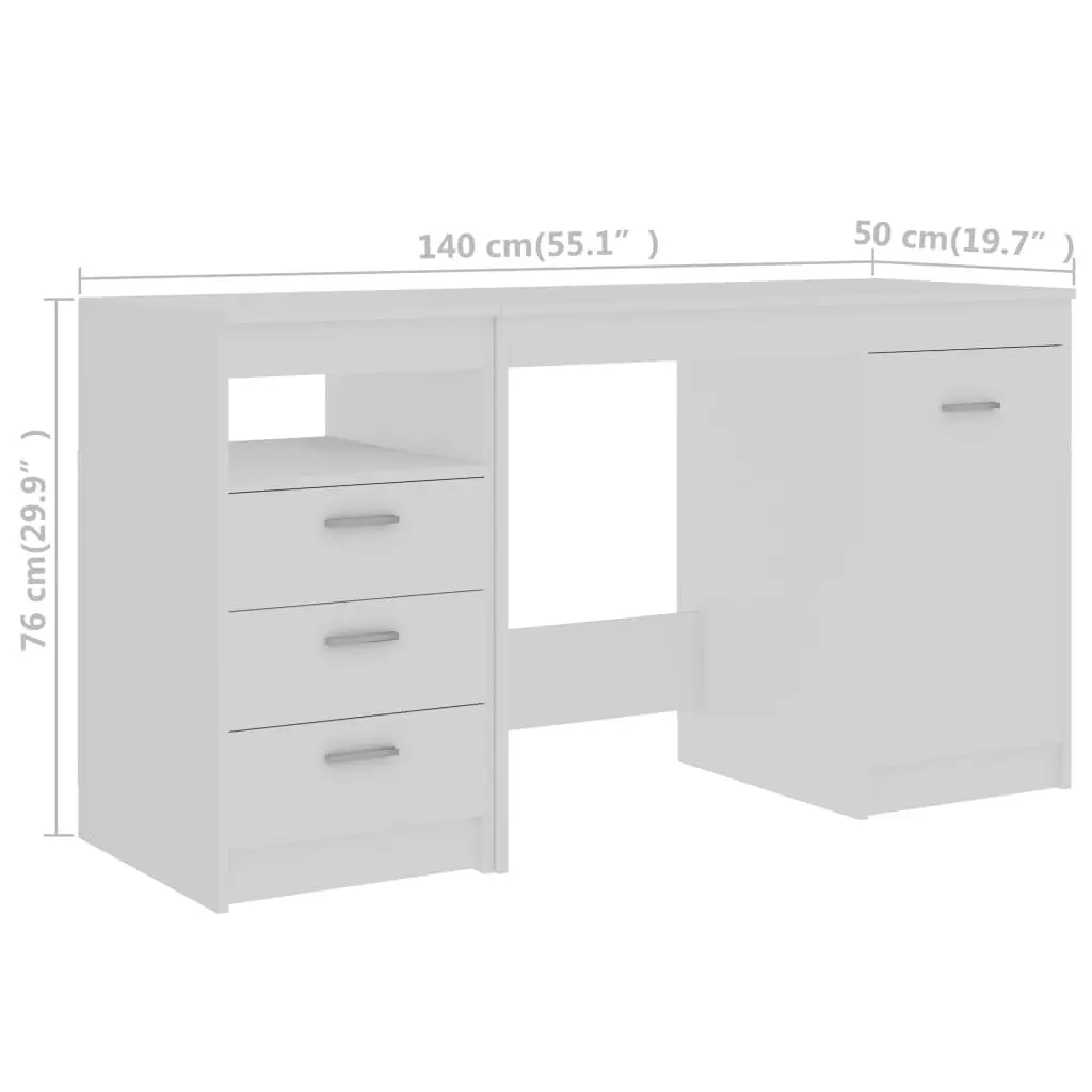 Desk White 140x50x76 cm Engineered Wood 3054780