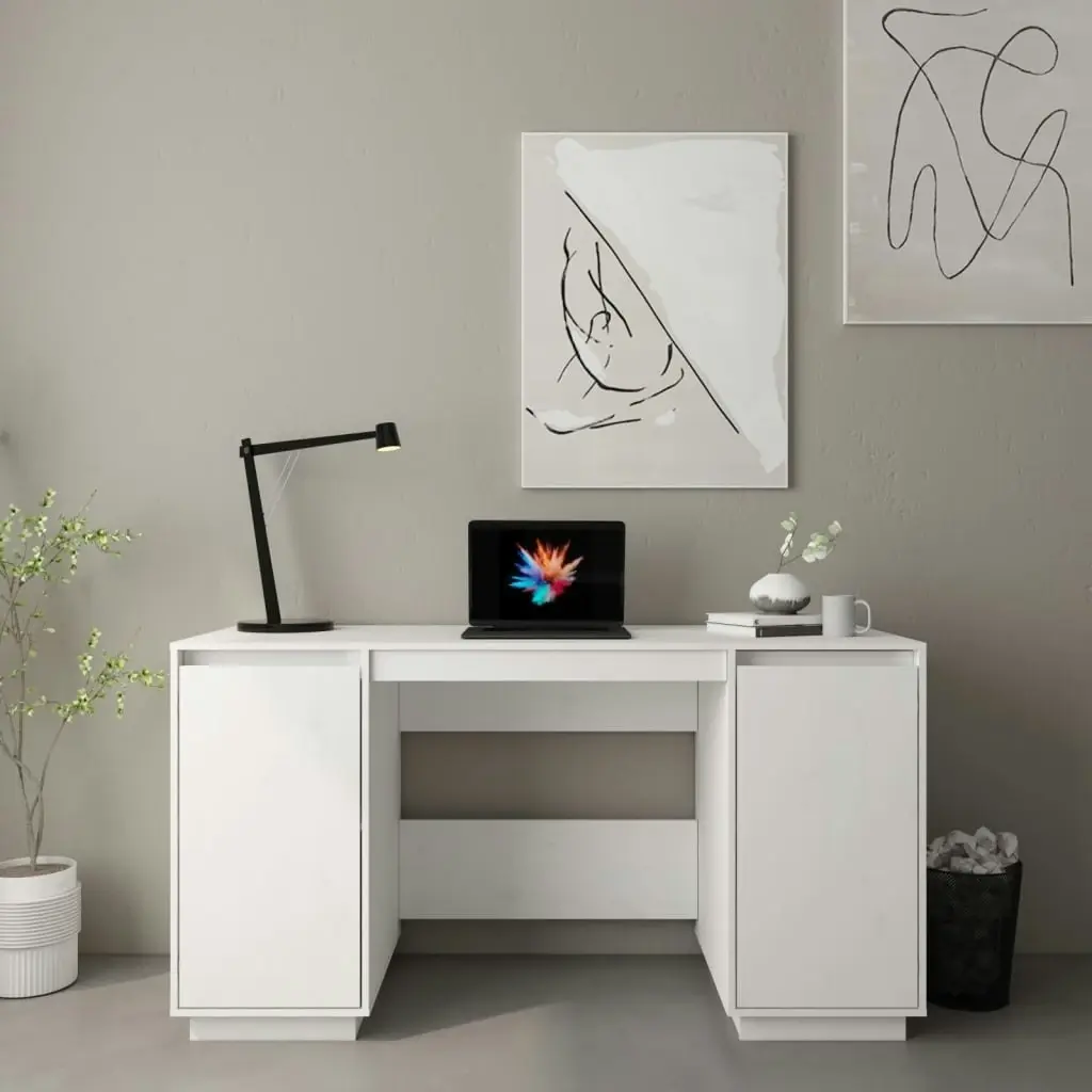 Desk White 140x50x75 cm Solid Wood Pine 814325