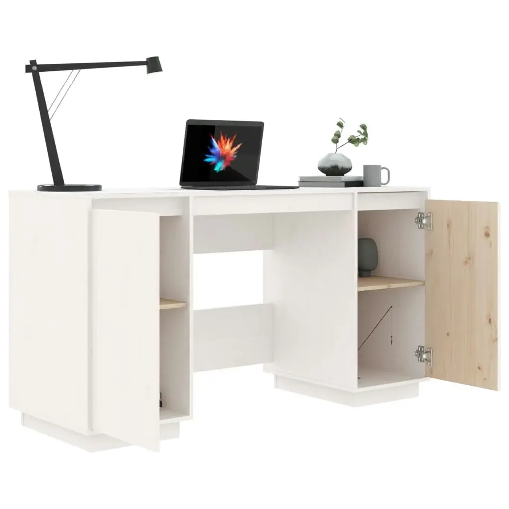 Desk White 140x50x75 cm Solid Wood Pine 814325