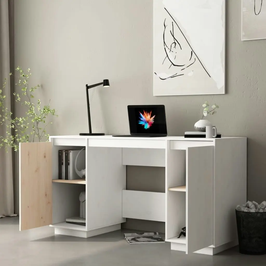 Desk White 140x50x75 cm Solid Wood Pine 814325