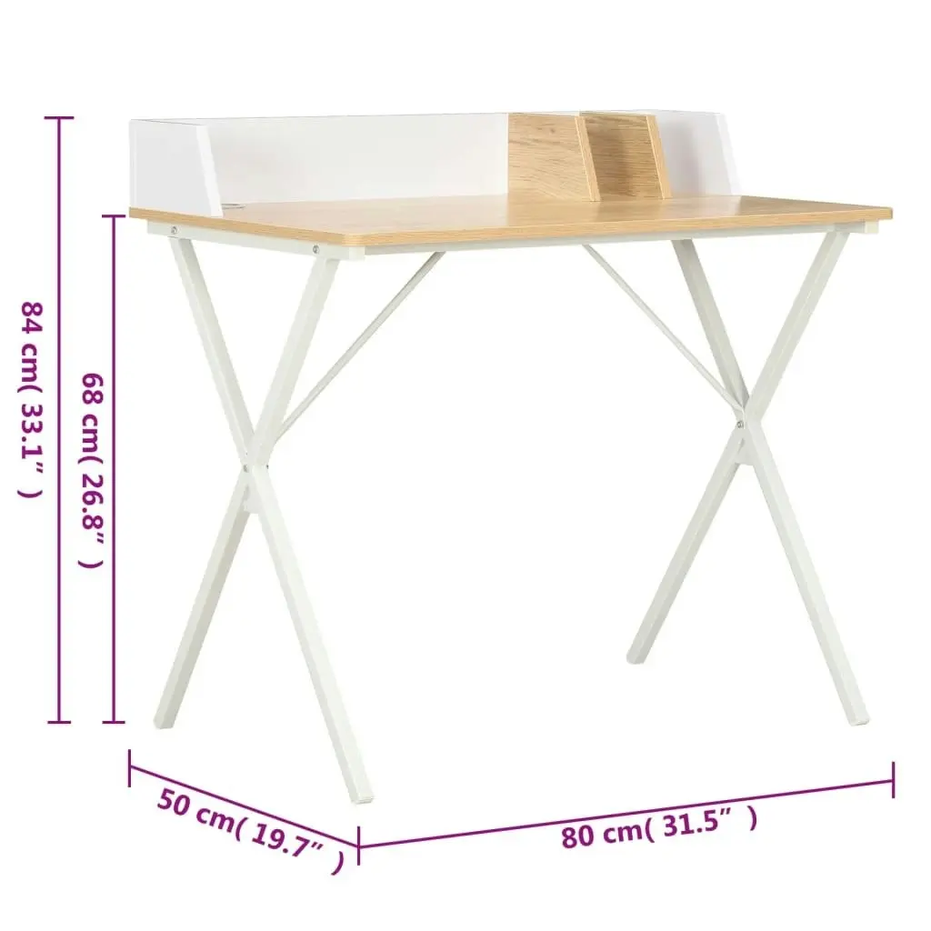 Desk White and Natural 80x50x84 cm 20273