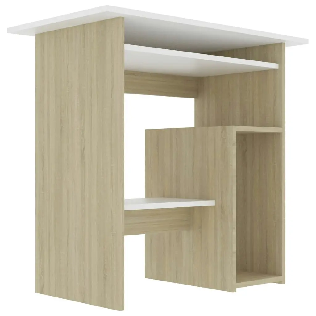 Desk White and Sonoma Oak 80x45x74 cm Engineered Wood 801369