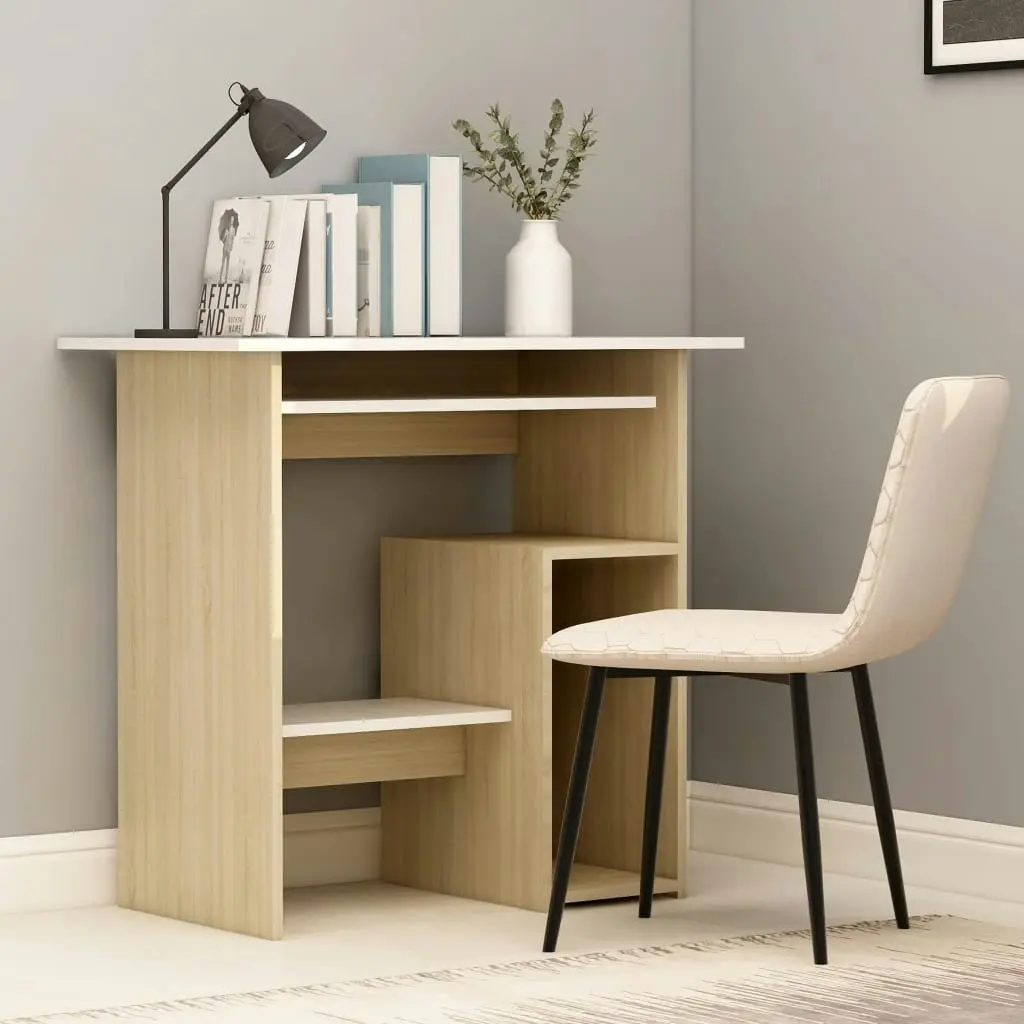 Desk White and Sonoma Oak 80x45x74 cm Engineered Wood 801369