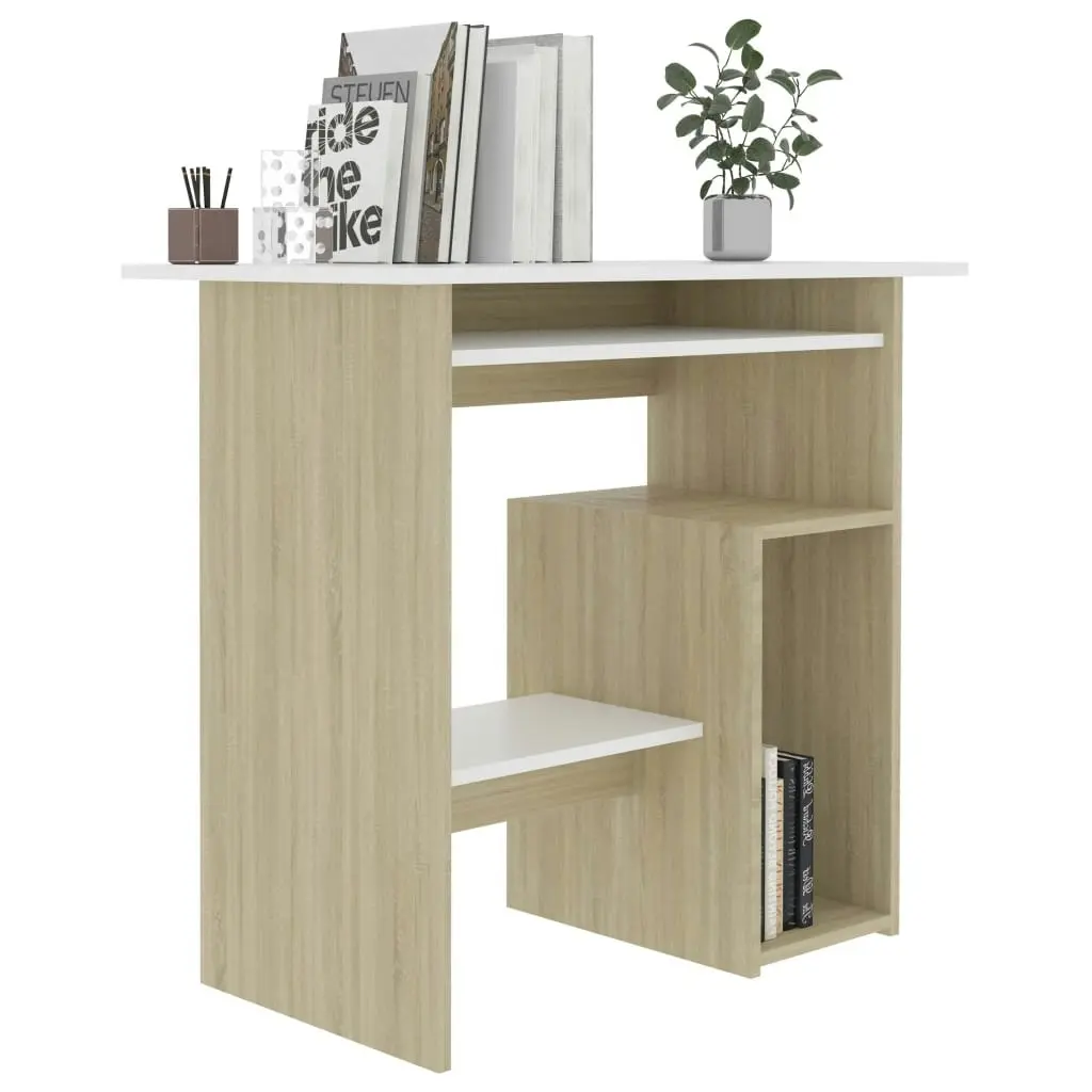 Desk White and Sonoma Oak 80x45x74 cm Engineered Wood 801369