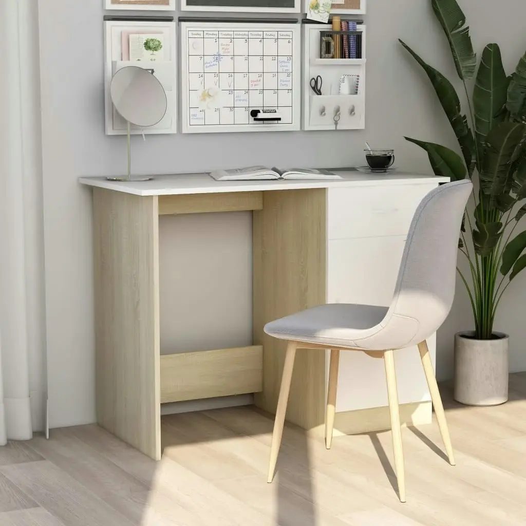 Desk White and Sonoma Oak 100x50x76 cm Engineered Wood 801085