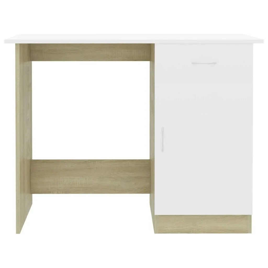 Desk White and Sonoma Oak 100x50x76 cm Engineered Wood 801085