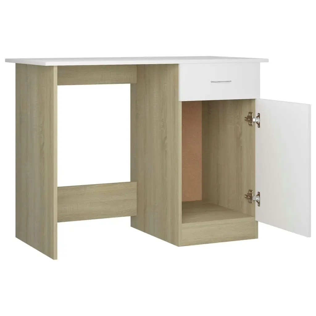 Desk White and Sonoma Oak 100x50x76 cm Engineered Wood 801085