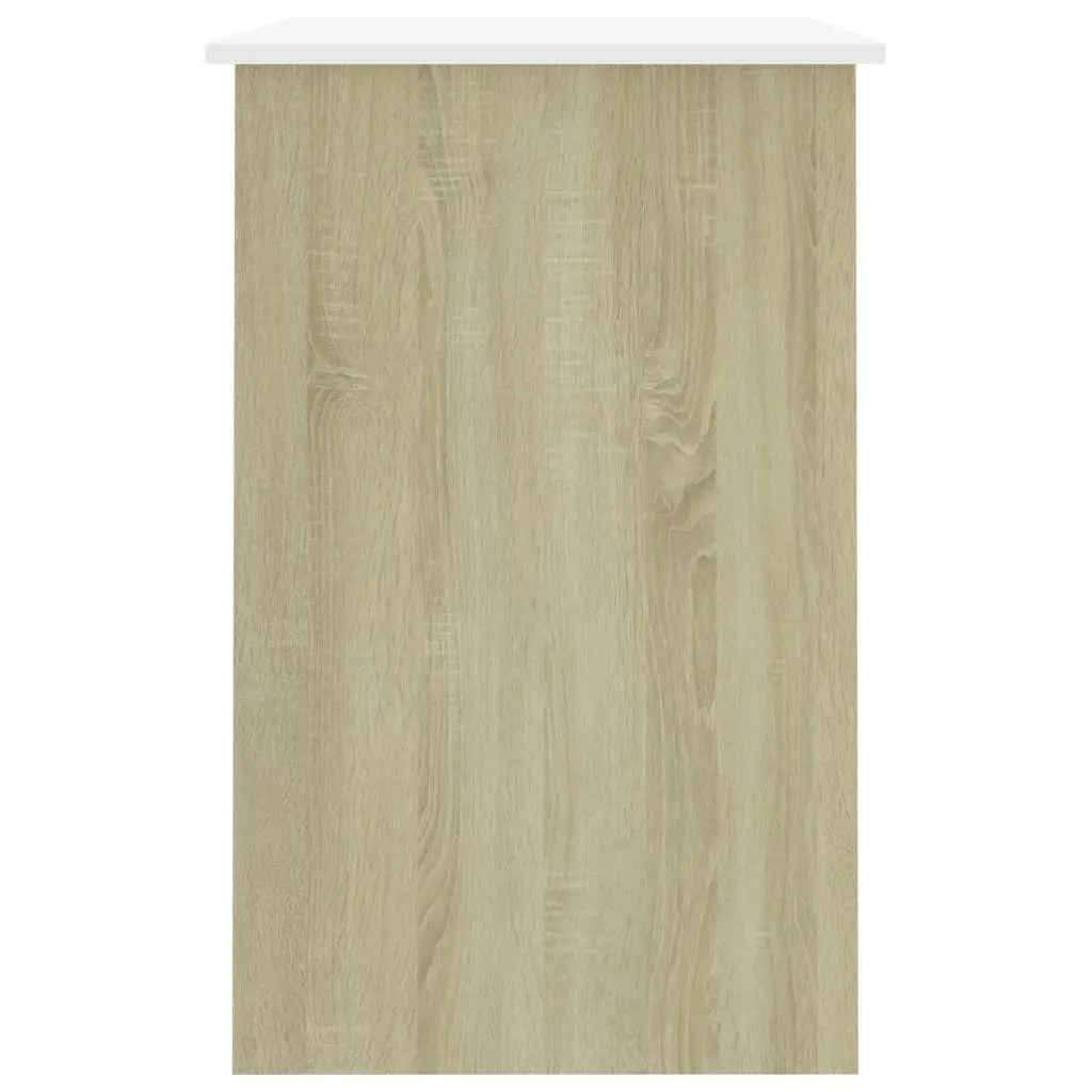 Desk White and Sonoma Oak 100x50x76 cm Engineered Wood 801085