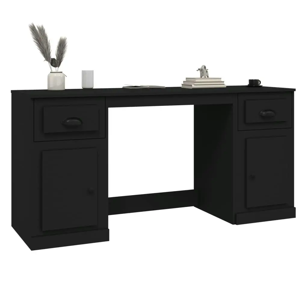 Desk with Cabinet Black Engineered Wood 3185328