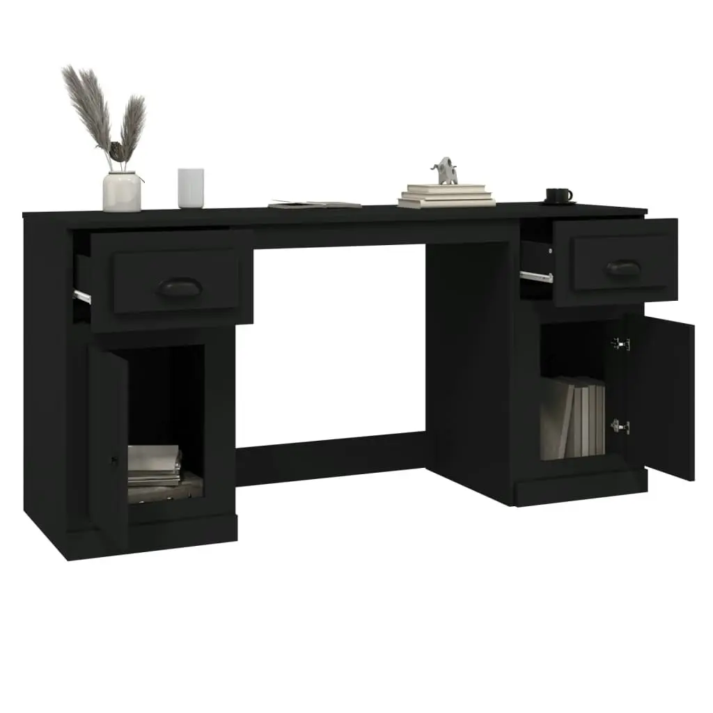 Desk with Cabinet Black Engineered Wood 3185328