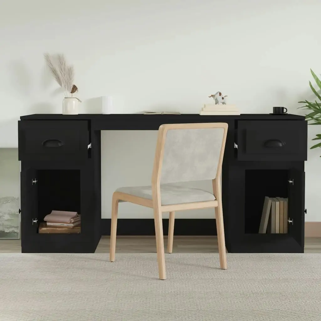 Desk with Cabinet Black Engineered Wood 3185328