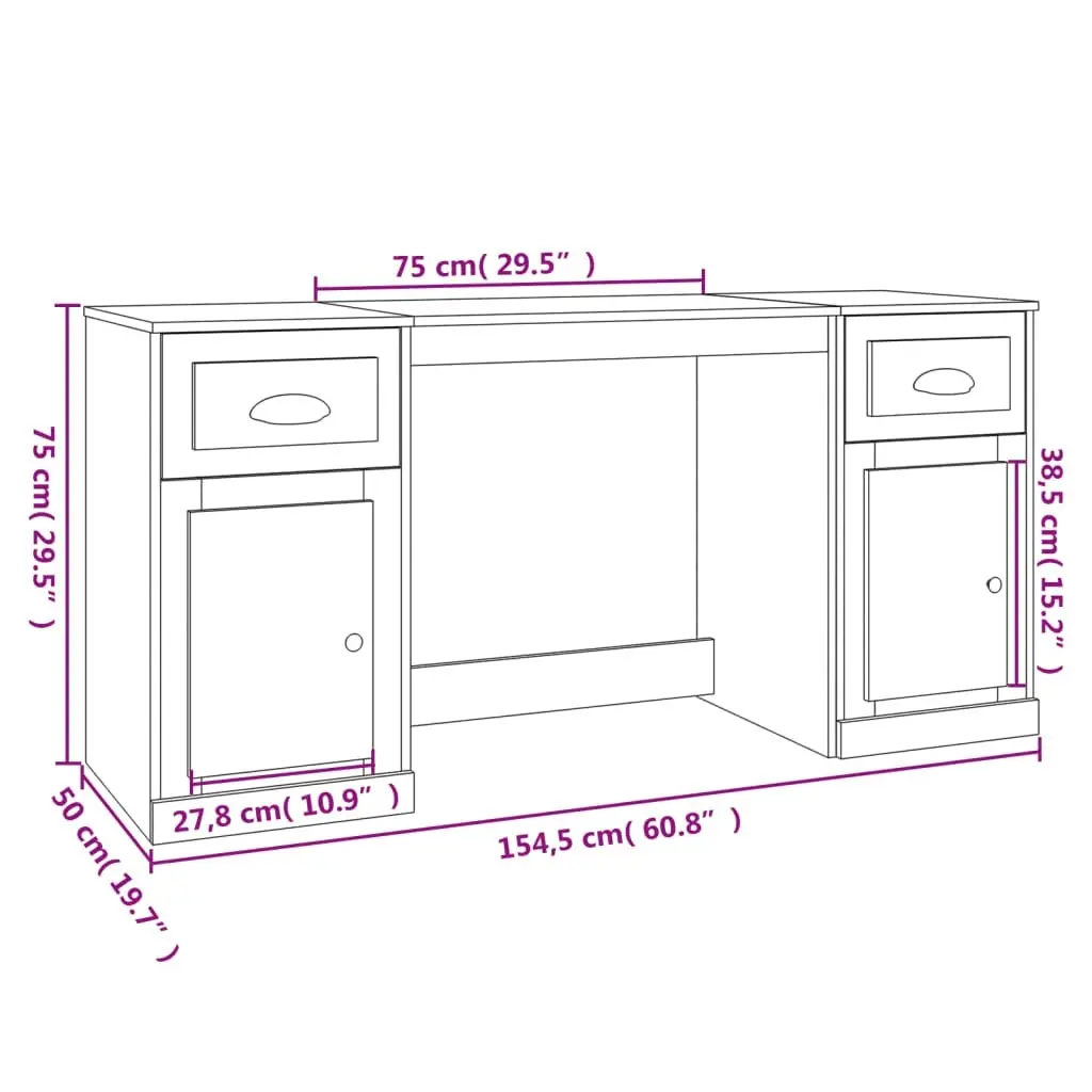 Desk with Cabinet Black Engineered Wood 3185328