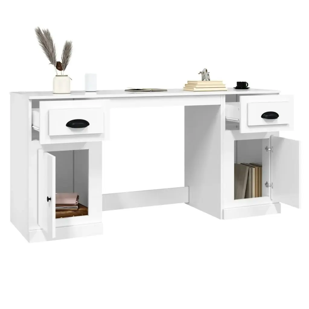 Desk with Cabinet High Gloss White Engineered Wood 3185329