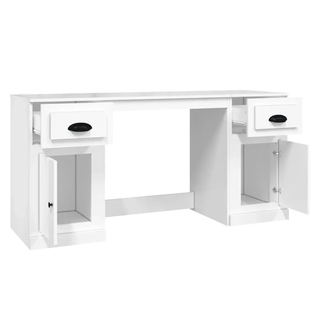 Desk with Cabinet High Gloss White Engineered Wood 3185329