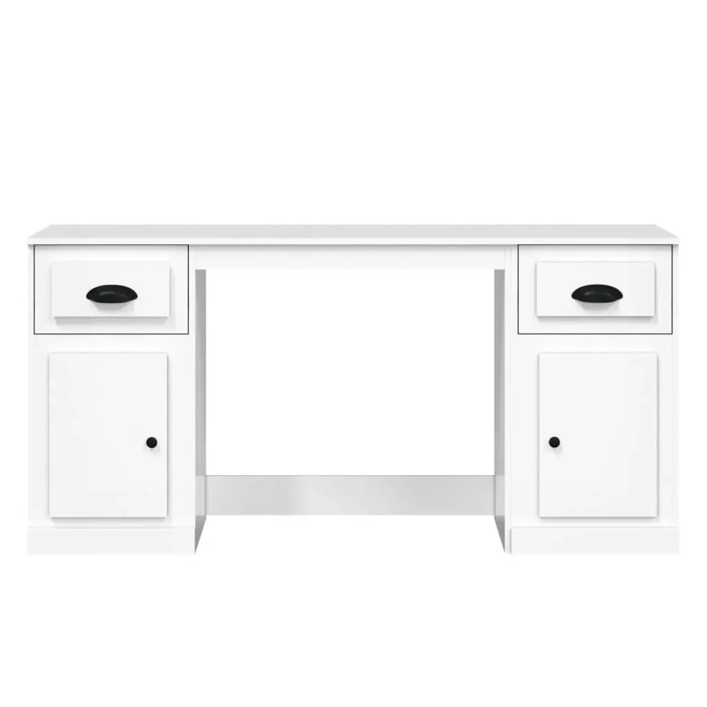 Desk with Cabinet High Gloss White Engineered Wood 3185329