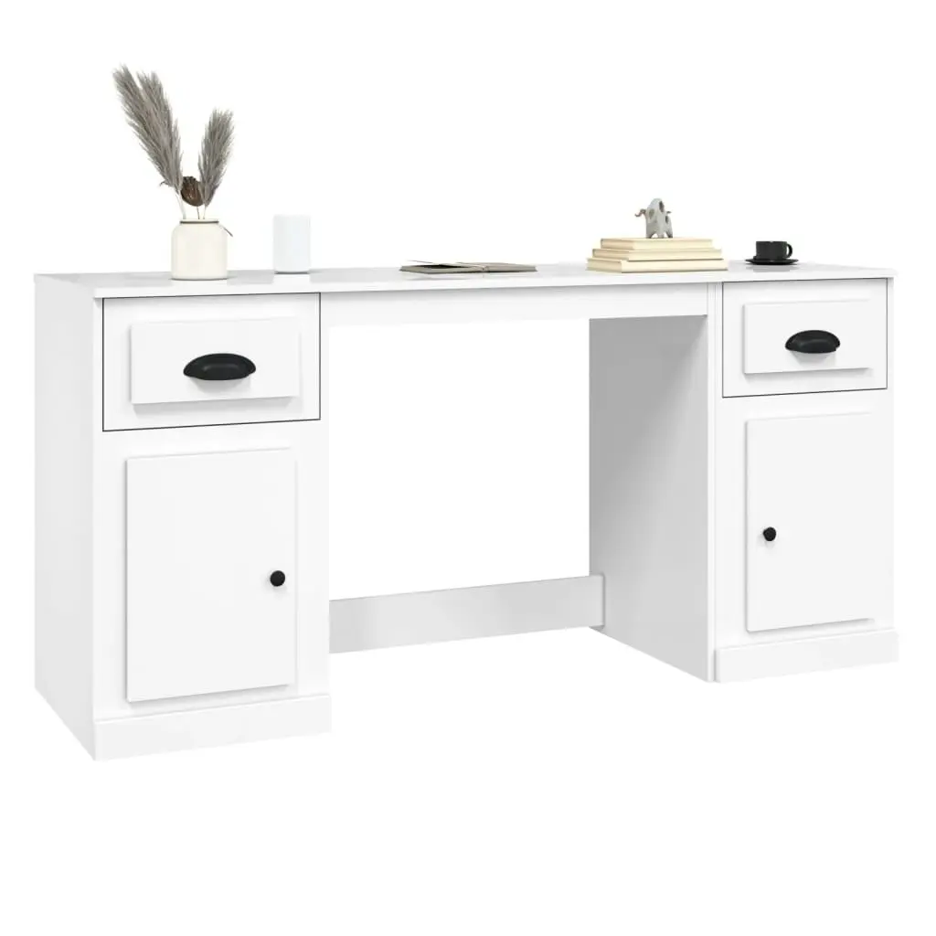 Desk with Cabinet High Gloss White Engineered Wood 3185329