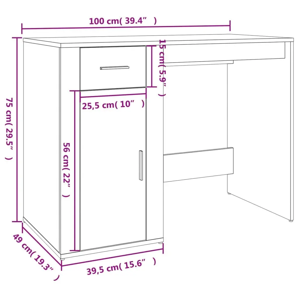 Desk with Cabinet High Gloss White Engineered Wood 3185433