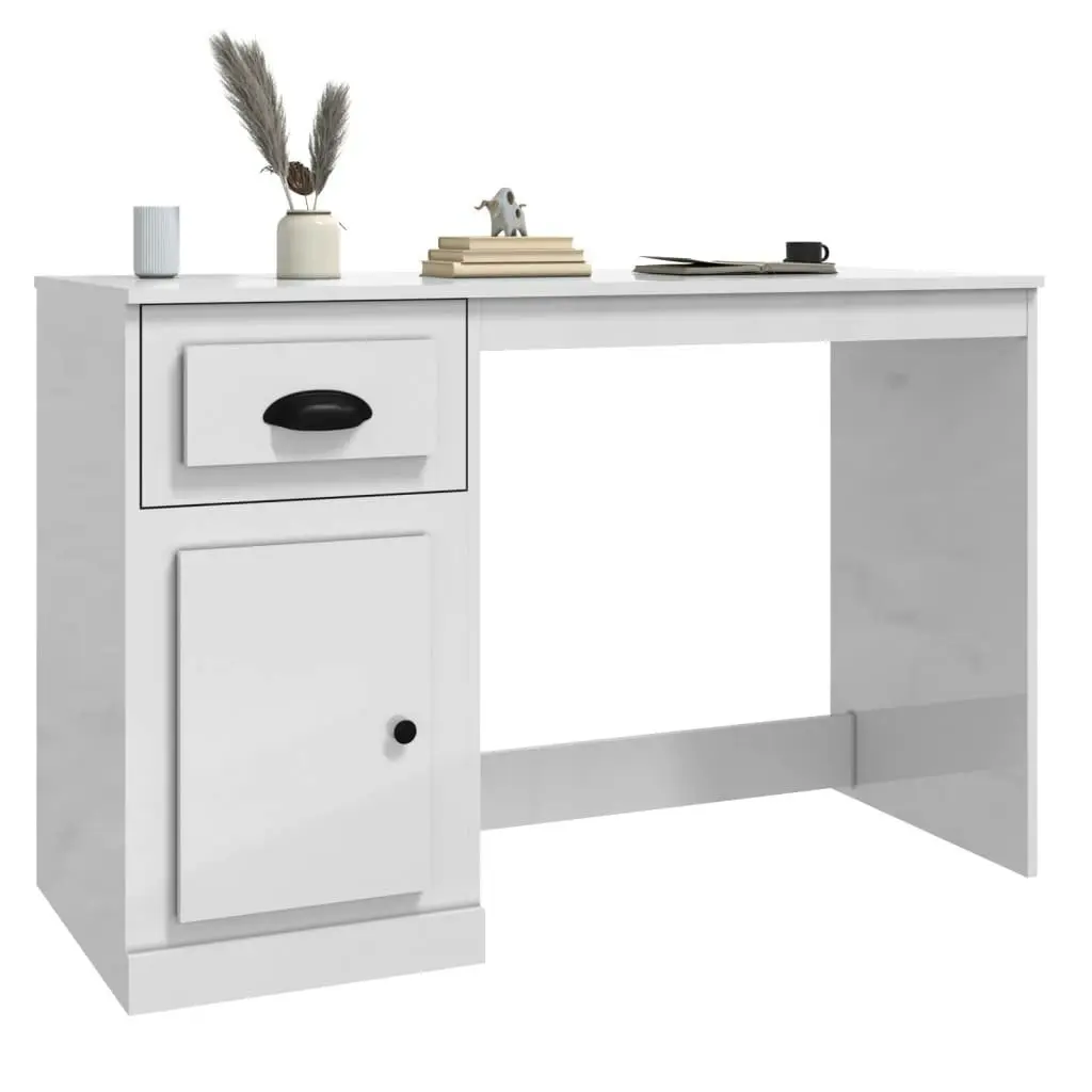 Desk with Drawer High Gloss White 115x50x75 cm Engineered Wood 816474